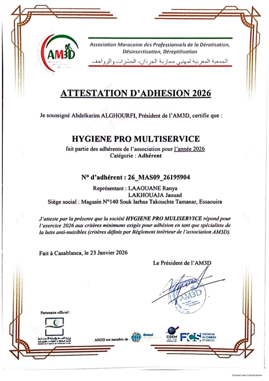 Attestation d’adhésion AM3D 2026 de Hygiène Pro Multiservice